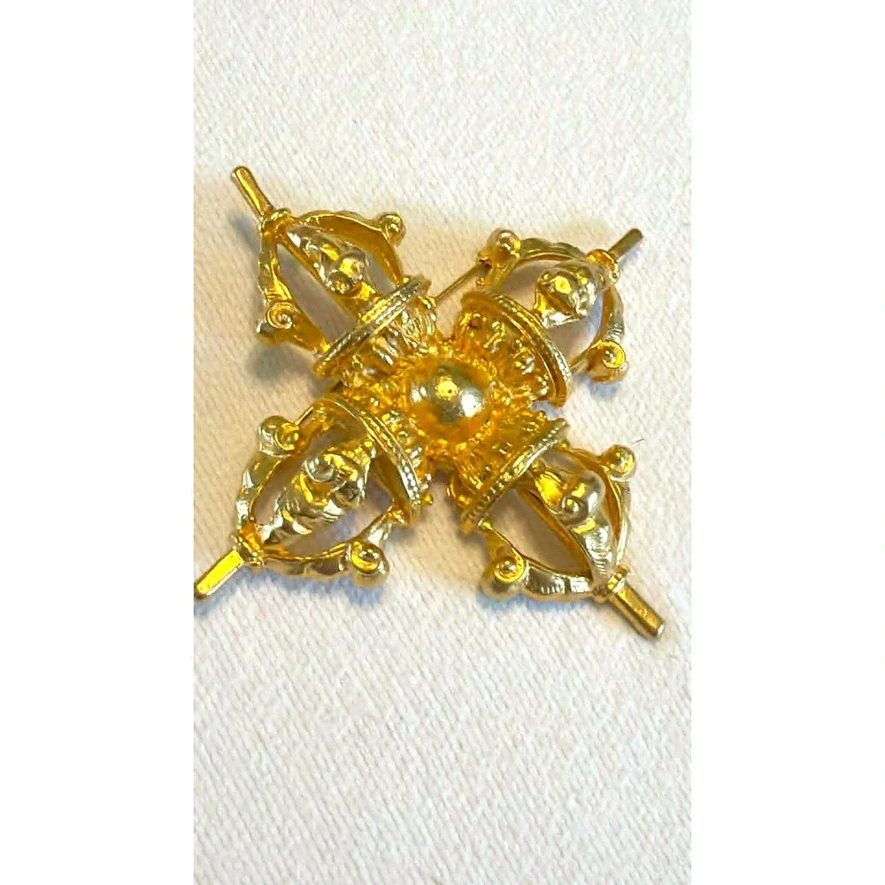 Vintage Kenneth Jay Lane KJL Double Vajra Vishvavajra Gold Tone Buddhist Brooch